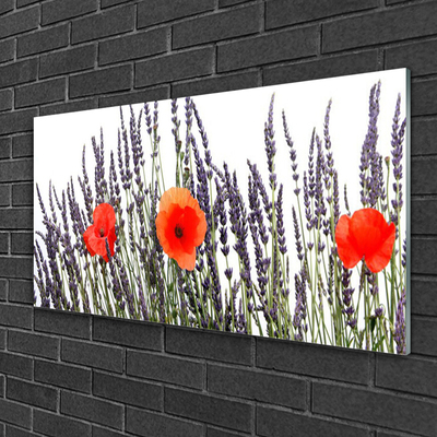 Glass Wall Art Flowers floral purple red green