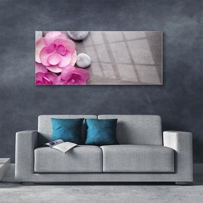 Glass Wall Art Flower stones floral pink grey