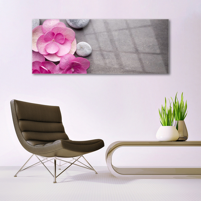 Glass Wall Art Flower stones floral pink grey