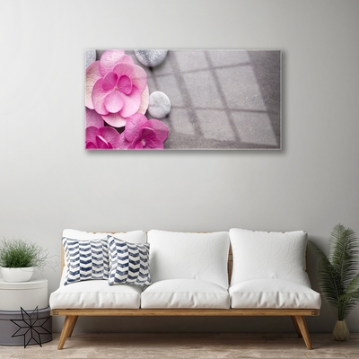 Glass Wall Art Flower stones floral pink grey