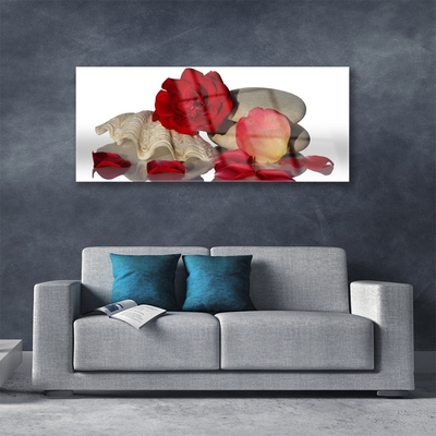 Glass Wall Art Rose conch stones art red white grey