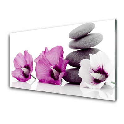 Glass Wall Art Flower stones floral pink white grey