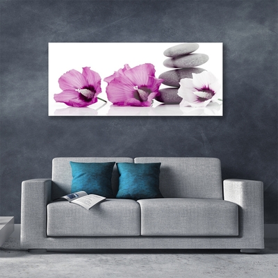 Glass Wall Art Flower stones floral pink white grey