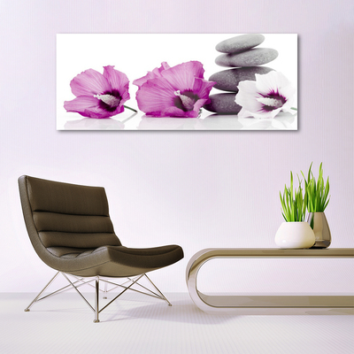 Glass Wall Art Flower stones floral pink white grey