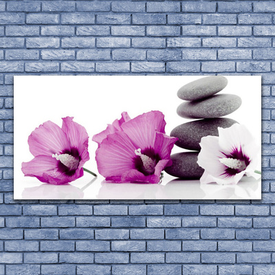 Glass Wall Art Flower stones floral pink white grey