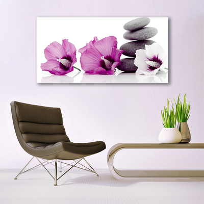 Glass Wall Art Flower stones floral pink white grey