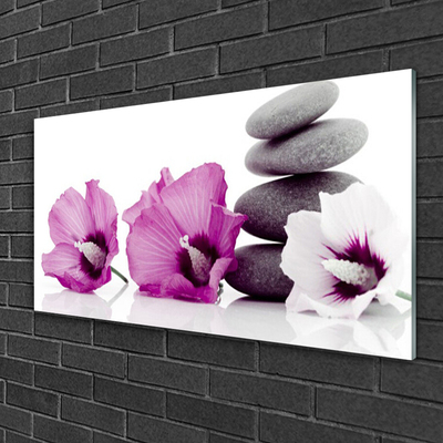 Glass Wall Art Flower stones floral pink white grey