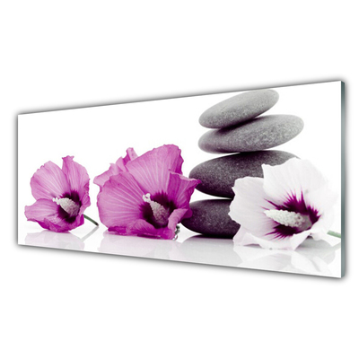 Glass Wall Art Flower stones floral pink white grey