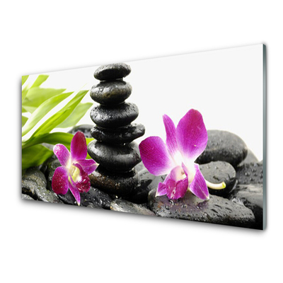 Glass Wall Art Flower stones art red black