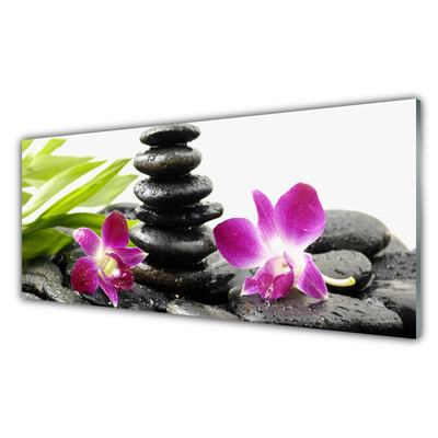 Glass Wall Art Flower stones art red black