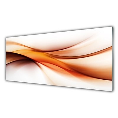 Glass Wall Art Abstraction art white brown yellow