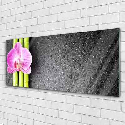 Glass Wall Art Bamboo tube flower floral green pink