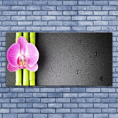 Glass Wall Art Bamboo tube flower floral green pink