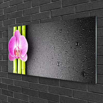 Glass Wall Art Bamboo tube flower floral green pink