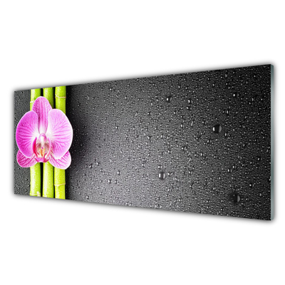 Glass Wall Art Bamboo tube flower floral green pink