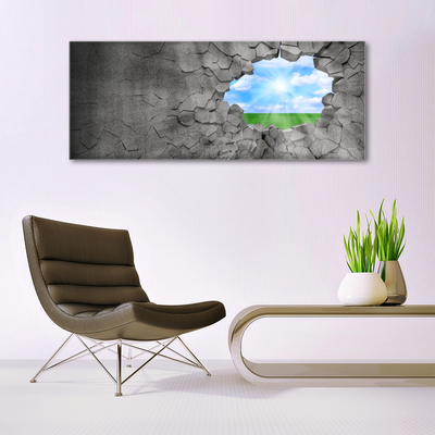 Glass Wall Art Hole grass sky art grey blue green