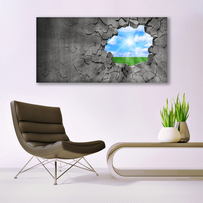 Glass Wall Art Hole grass sky art grey blue green