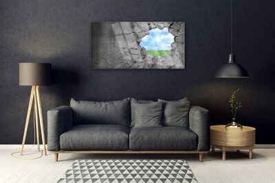 Glass Wall Art Hole grass sky art grey blue green