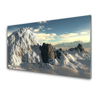 Glass Wall Art Mountains landscape grey white