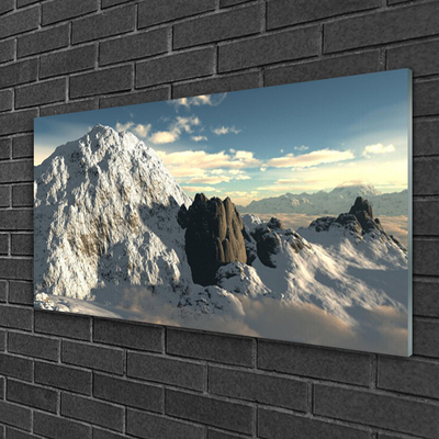 Glass Wall Art Mountains landscape grey white