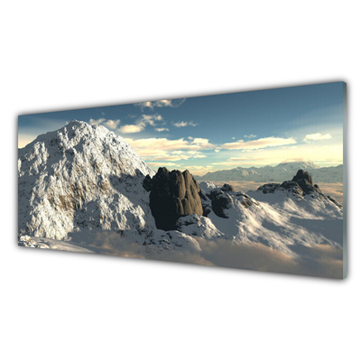 Glass Wall Art Mountains landscape grey white