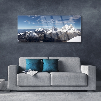 Glass Wall Art Mountains landscape white grey