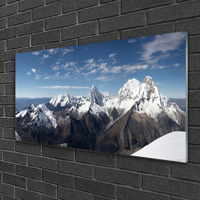 Glass Wall Art Mountains landscape white grey