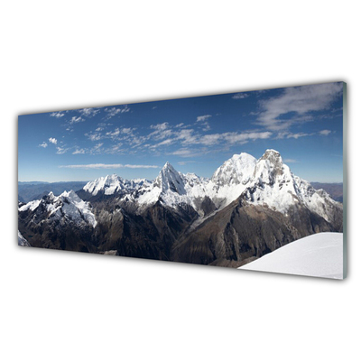 Glass Wall Art Mountains landscape white grey