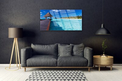 Glass Wall Art Bridge sea architecture brown blue