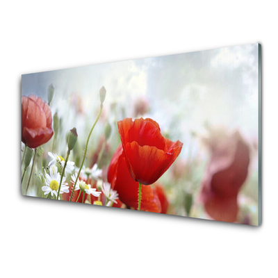 Glass Wall Art Flowers floral red yellow white