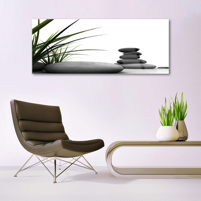 Glass Wall Art Grass stones art green grey