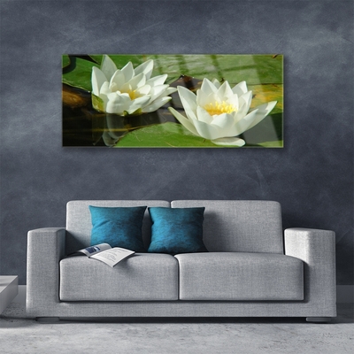 Glass Wall Art Flowers floral yellow white