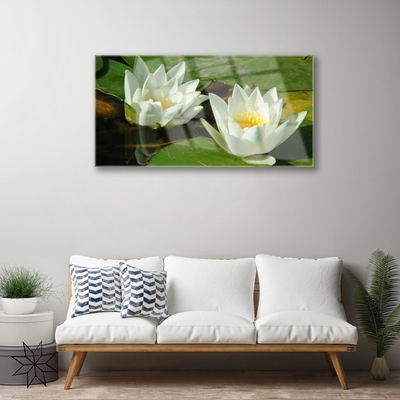 Glass Wall Art Flowers floral yellow white