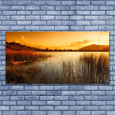 Glass Wall Art Sea landscape blue yellow