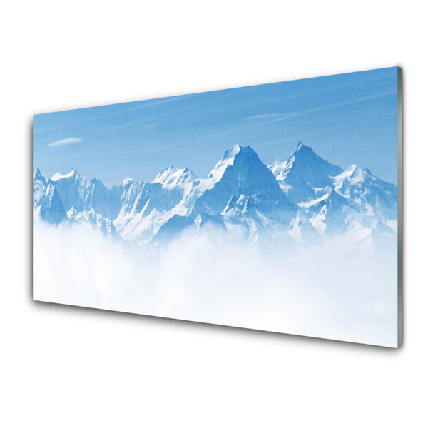 Glass Wall Art Mountain fog landscape blue white