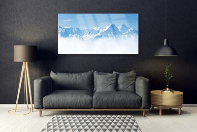 Glass Wall Art Mountain fog landscape blue white