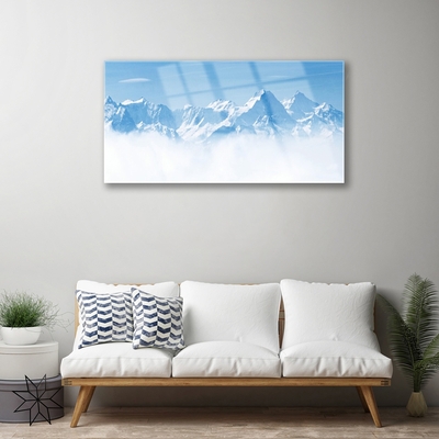 Glass Wall Art Mountain fog landscape blue white