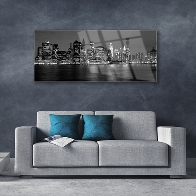 Glass Wall Art City houses grey