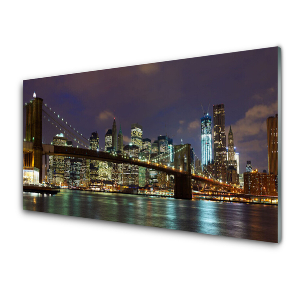 Glass Wall Art Bridge city architecture brown yellow