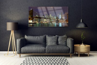 Glass Wall Art Bridge city architecture brown yellow