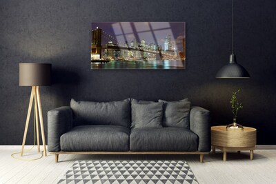 Glass Wall Art Bridge city architecture brown yellow