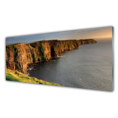 Glass Wall Art Rock sea landscape brown grey