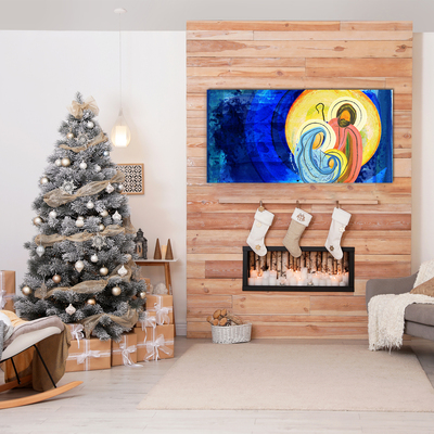 Glass Wall Art Abstraction Holy Family Winter