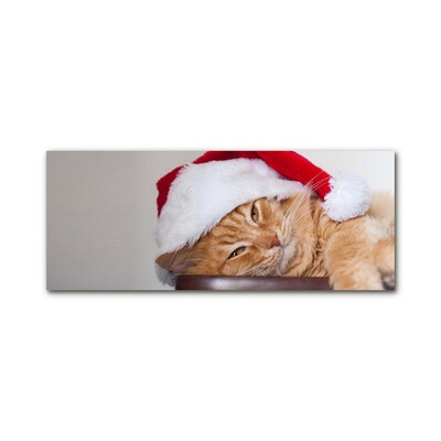 Glass Wall Art Cat Santa Hat Christmas