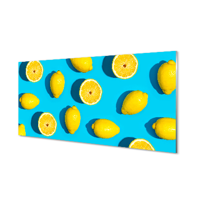 Kitchen Splashback Lemons on a blue background