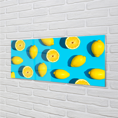 Kitchen Splashback Lemons on a blue background