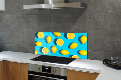 Kitchen Splashback Lemons on a blue background