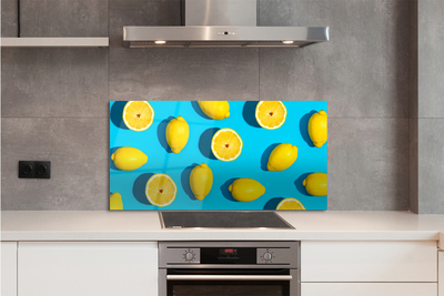 Kitchen Splashback Lemons on a blue background