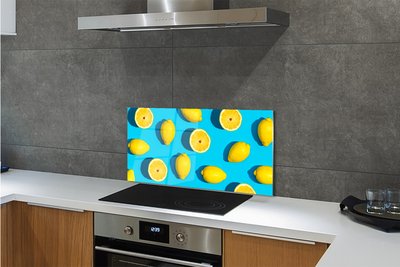 Kitchen Splashback Lemons on a blue background