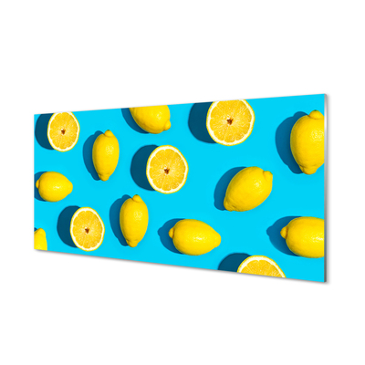 Kitchen Splashback Lemons on a blue background